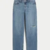 Low-Rise-Jeans mit Rissen, mittelstarker Waschung, lockere Passform Low-Rise-Jeans mit Rissen, mittelstarker Waschung, lockere Passform
