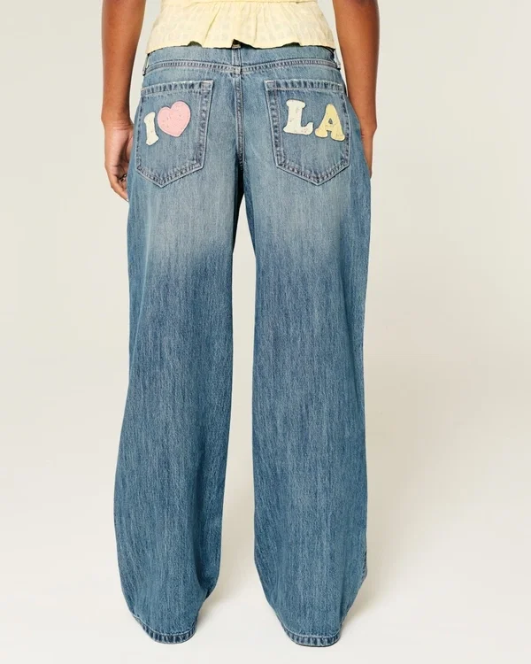 Low-Rise Medium Wash Los Angeles Graphic Baggy Jeans Low-Rise Medium Wash Los Angeles Graphic Baggy Jeans