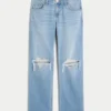Low-Rise Ripped Medium Wash Relaxed Straight Jeans