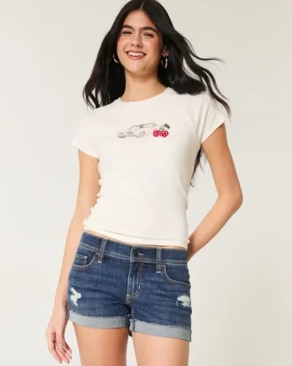 Low-Rise-Shorts aus dunkelblauem Denim mit Rissen