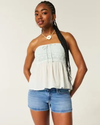 Low-Rise-Shorts aus mittelblauem Denim