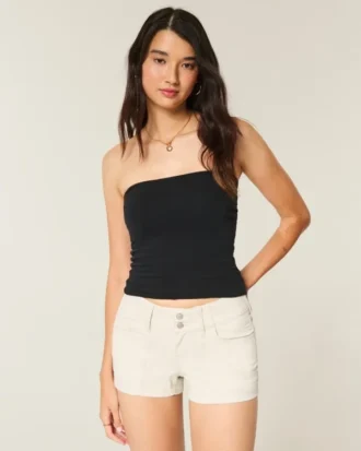 Low-Rise-Shorts aus Popeline mit floraler Rückentasche