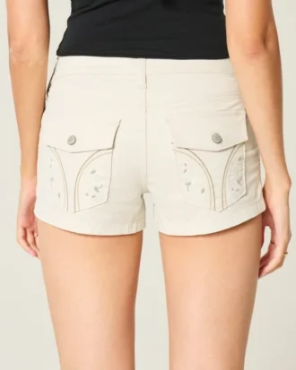 Low-Rise-Shorts aus Popeline mit floraler Rückentasche
