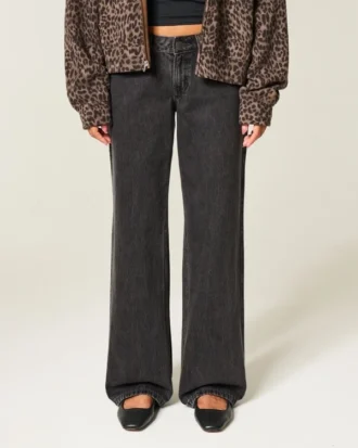 Low-Rise Washed Black Baggy Jeans