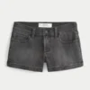 Low-Rise Washed Black Denim Shortie Shorts Low-Rise Washed Black Denim Shortie Shorts