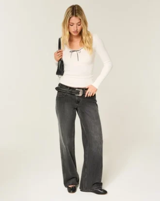 Low-Rise Y2K Washed Black Baggy Jeans