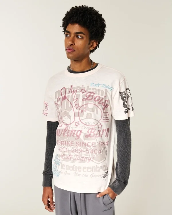 Lässiges T-Shirt mit gemischtem Grafikprint Lässiges T-Shirt mit gemischtem Grafikprint