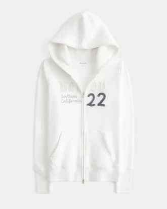 Malibu-Grafik-Hoodie mit Waffelfutter und Reißverschluss