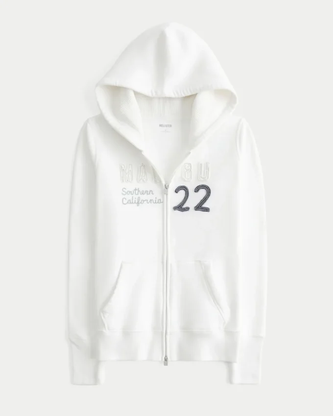 Malibu-Grafik-Hoodie mit Waffelfutter und Reißverschluss Malibu-Grafik-Hoodie mit Waffelfutter und Reißverschluss