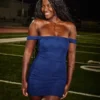 Mesh-Bodycon-Kleid mit schulterfreiem Ausschnitt Mesh-Bodycon-Kleid mit schulterfreiem Ausschnitt