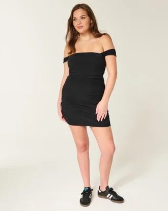 Mesh-Bodycon-Kleid mit schulterfreiem Ausschnitt