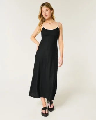 Midi-Kleid aus Leinenmischung mit offenem Rücken