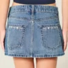 Mini-Jeansrock mit niedriger Taille und gestickter Schleife Mini-Jeansrock mit niedriger Taille und gestickter Schleife