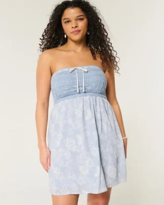 Mini-Kleid im Häkelstil, trägerlos