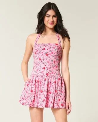 Mini-Kleid mit tiefem Taillenbund und Neckholder