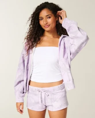 Mini-Shorts aus Fleece mit Camouflage-Muster