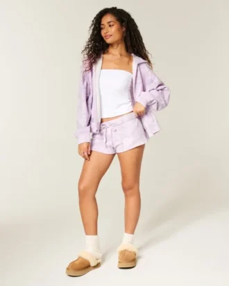 Mini-Shorts aus Fleece mit Camouflage-Muster