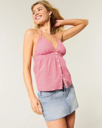 Mini-Skort aus Denim mit niedriger Leibhöhe und Sternstickerei