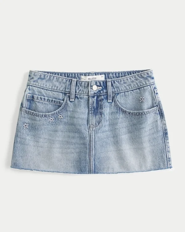 Mini-Skort aus Denim mit niedriger Leibhöhe und Sternstickerei Mini-Skort aus Denim mit niedriger Leibhöhe und Sternstickerei