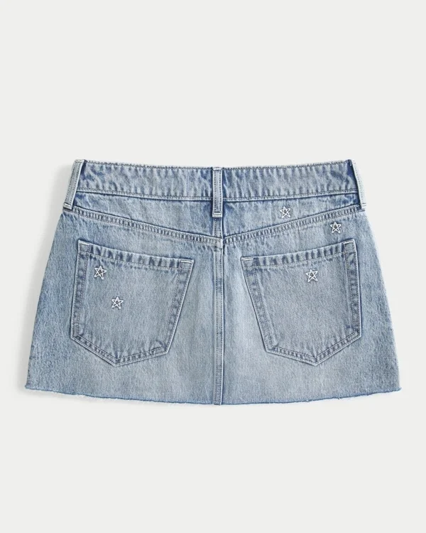 Mini-Skort aus Denim mit niedriger Leibhöhe und Sternstickerei Mini-Skort aus Denim mit niedriger Leibhöhe und Sternstickerei