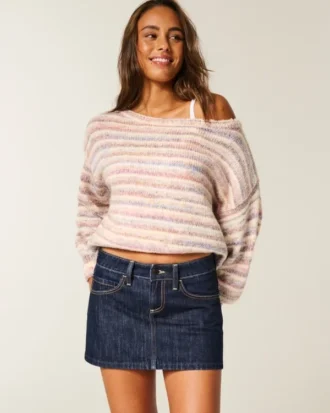 Mini-Skort aus dunkelblauem Denim mit niedriger Leibhöhe