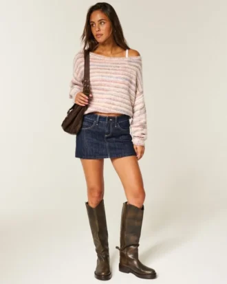 Mini-Skort aus dunkelblauem Denim mit niedriger Leibhöhe