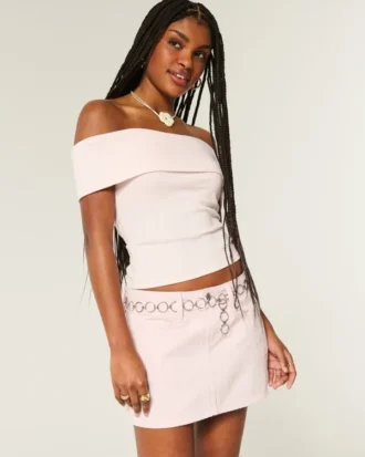 Mini-Skort aus rosa Denim mit niedriger Leibhöhe