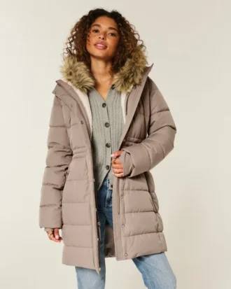 Mit Kunstfell gefütterter Puffer-Parka