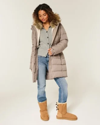 Mit Kunstfell gefütterter Puffer-Parka