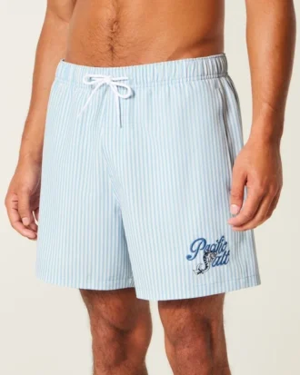 Mittellange Seersucker-Volley-Badeshorts