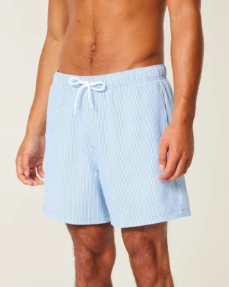 Mittellange Seersucker-Volley-Badeshorts