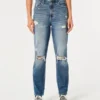 Mom-Jeans mit extrem hoher Leibhöhe und mittelstarker Waschung Mom-Jeans mit extrem hoher Leibhöhe und mittelstarker Waschung