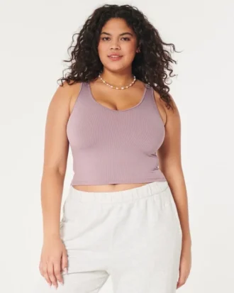 Nahtloses Tanktop mit V-Ausschnitt aus geripptem Stoff