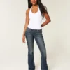 Niedrig geschnittene, dunkel gewaschene Bootcut-Jeans mit Stickerei