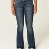 Niedrig geschnittene, dunkel gewaschene Bootcut-Jeans mit Stickerei