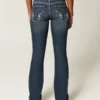 Niedrig geschnittene, dunkel gewaschene Bootcut-Jeans mit Stickerei