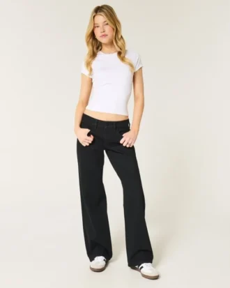 Niedrig geschnittene schwarze Baggy-Jeans Niedrig geschnittene schwarze Baggy-Jeans