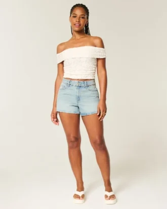 Off-Shoulder-Top mit Spitzenumschlag