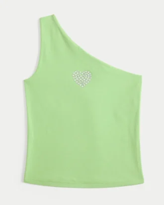 One-Shoulder-Tanktop mit Herz-Print