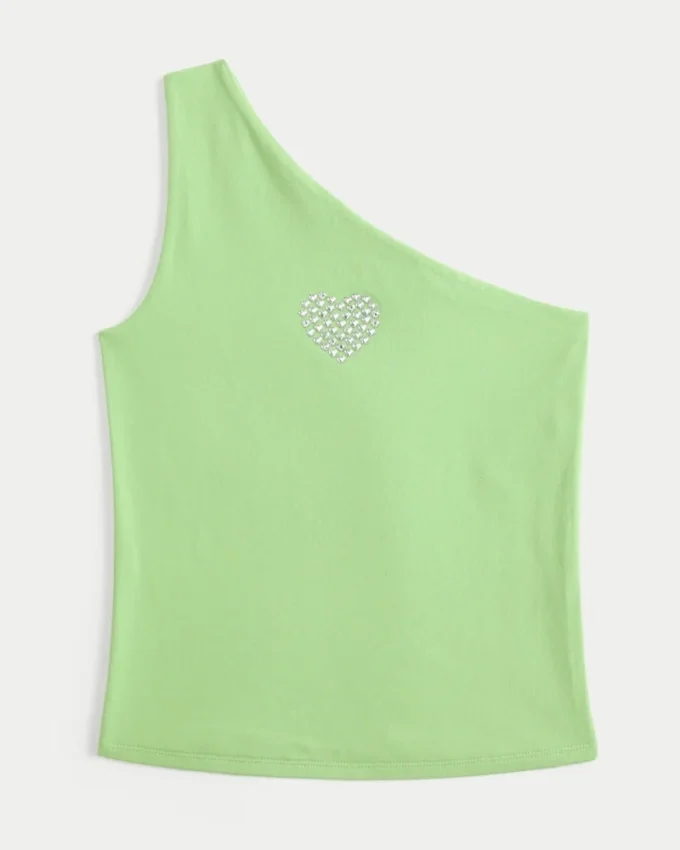 One-Shoulder-Tanktop mit Herz-Print One-Shoulder-Tanktop mit Herz-Print