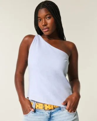 One-Shoulder-Top aus Leinenmischung