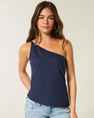 One-Shoulder-Top aus Leinenmischung