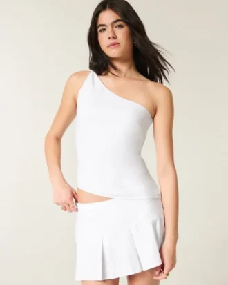 One-Shoulder-Top aus Leinenmischung
