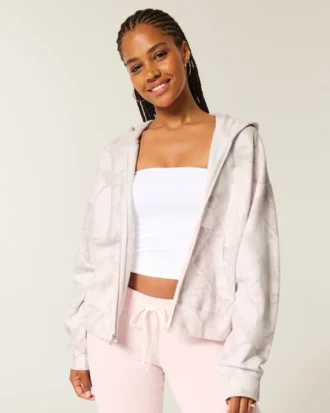 Oversized-Hoodie mit Reißverschluss in Pink-Camouflage