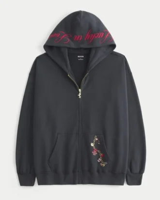 Oversized-Hoodie mit Reißverschluss und „Lucky in Love”-Grafik