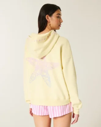 Oversized-Hoodie mit Sternfisch-Grafik und Reißverschluss