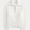 Oversized-Pullover mit Zopfmuster und halbem Reißverschluss