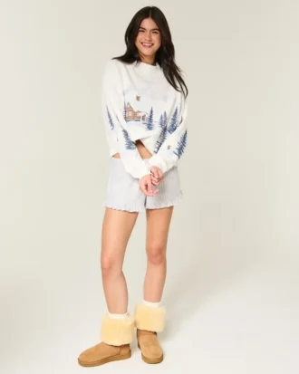 Oversized-Sweatshirt mit Stehkragen, Puffdruck und Wintermotiv Oversized-Sweatshirt mit Stehkragen, Puffdruck und Wintermotiv