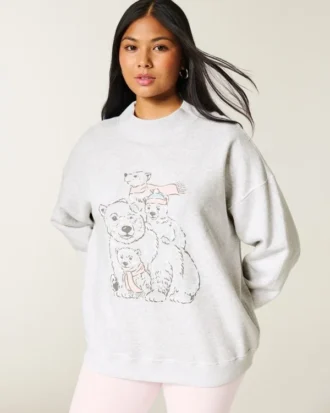 Oversized-Sweatshirt mit Stehkragen und Bärenmotiv Oversized-Sweatshirt mit Stehkragen und Bärenmotiv