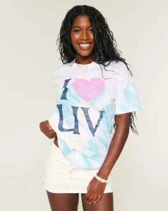 Oversized-T-Shirt mit Tie-Dye-Print und „I Heart UV“-Grafik